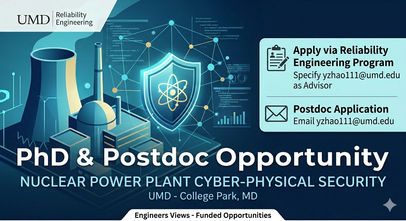 PhD and Postdoc Positions in Nuclear Power Plant Cyber-Physical Security at University of Maryland